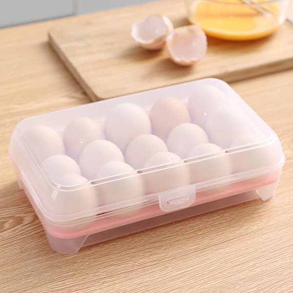 Plastic Storage Box with 15 Compartments for Eggs for Refrigerator, Portable Food Storage Box, Transparent Egg Tray