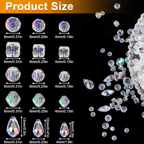 Ny produktkampanj! Högkvalitativa 600 st glaspärlor för smyckestillverkning, blandade runda kristallpärlor med låda - 4/6/8 mm, AB-färg