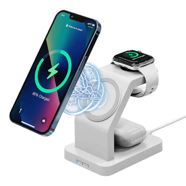 Magnetisk trådlös laddare för Iphone 13/12, 3 i 1 trådlös laddningsstation kompatibel med Iphone 13/12 Pro Max Mini, Iwatch Laddningsställ White szq