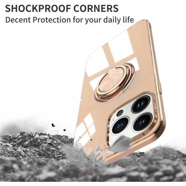 Elegant støtsikkert telefondeksel kompatibelt med iPhone 15 Pro, med ringholder, feilfritt. Rosa