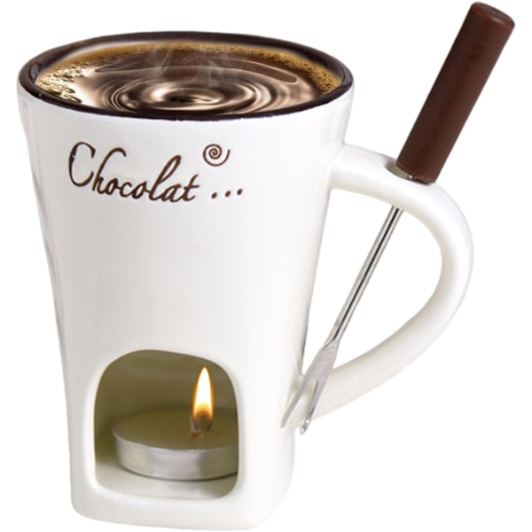 Påskrabatt! Högkvalitativt Tealight Fondue Set, Keramisk Smältgryta för Choklad och Dessert Beige
