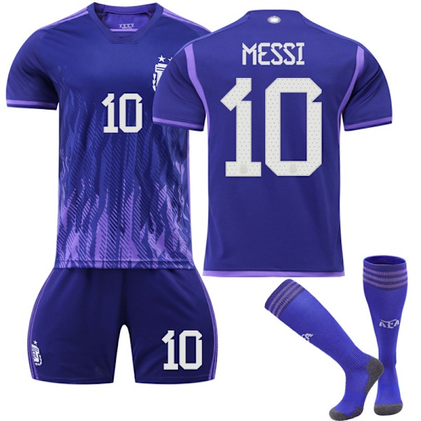 Påskerbjudanden! Högkvalitativa fotbollskit för barn och vuxna Qatar Landslag Träningsdräkt - Messi Argentina Bortatröja Messi Argentina Away 10 Kids 18(100-110CM)