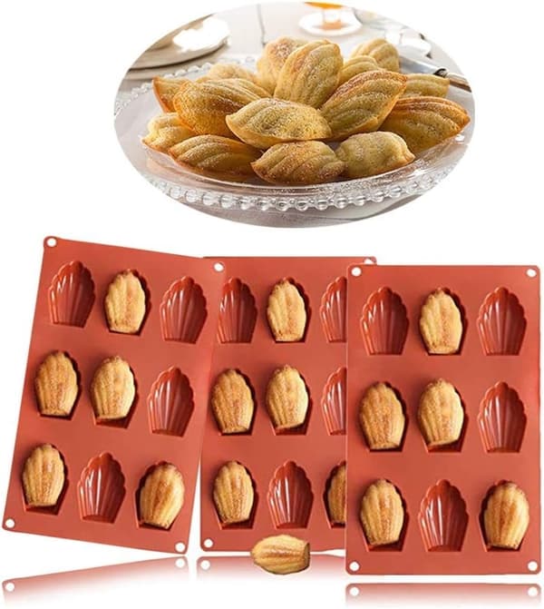 Madeleine kageforme, 3-delt silikone Madeleine kageform sæt, 9-hullers kage, gelé, budding, mousse og konditorforme