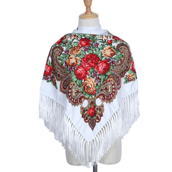 Russian Floral Scarf/Shawl with Tassels, a Retro Spring Style.