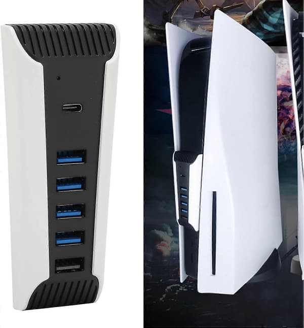 5-Port USB Hub til PS5, 5-i-1 USB Højhastigheds Udvidelseshub Oplader, USB Forlængerhub, USB 2.0 Support