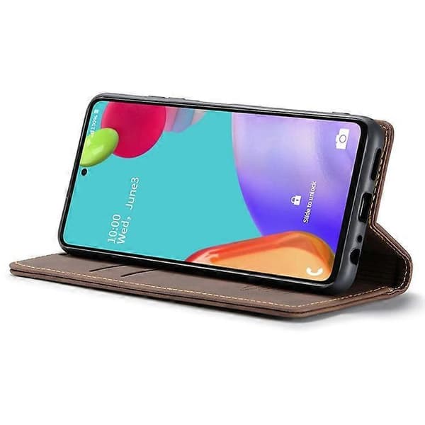 Äkta läderplånboksfodral med ställ, kompatibelt med Samsung Galaxy A52 Espresso