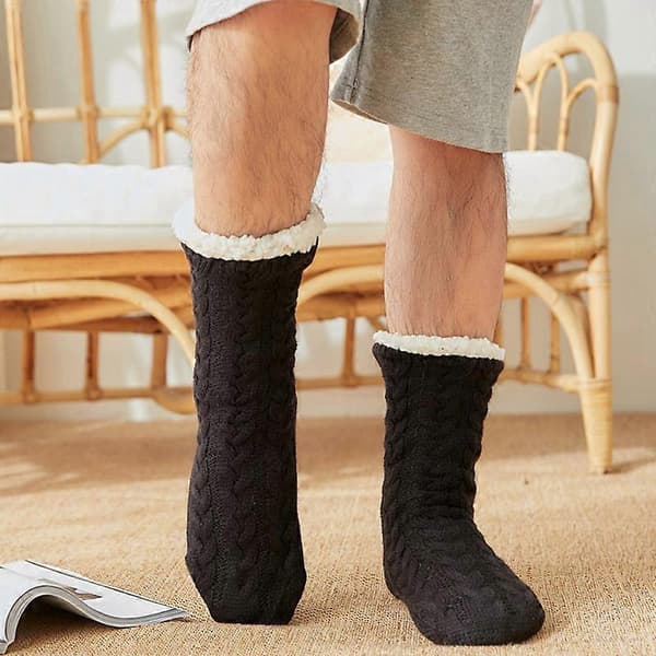 Herr Plus Tjock Bomullsstrumpa Vinter Varma Sovrumsskor Bekväma Sovstrumpor Hem Halkfria Strumpor Julklappar Pojkpresenter New-lingling} Style 2 Black