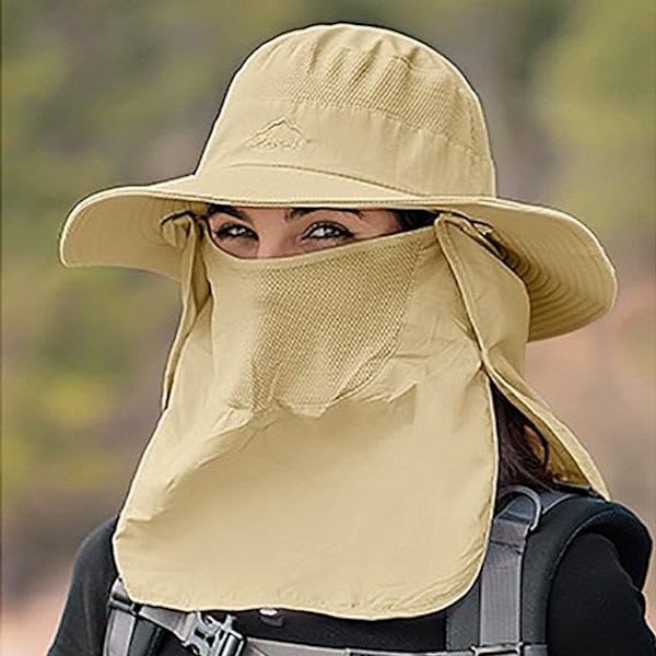 Het 2025 Damhatt Utomhus Camping Fiske Cykling Solskydd Hatt Keps med Avtagbart Nackskydd Anti-UV Khaki