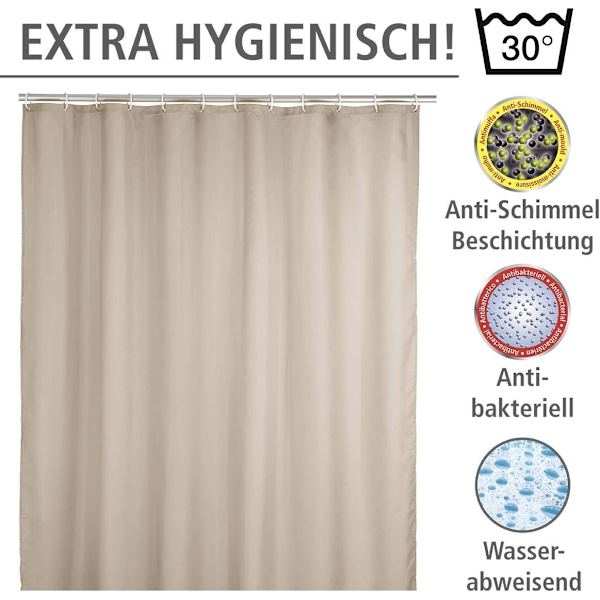 Beige antimögel duschdraperi, antimögel textil duschdraperi