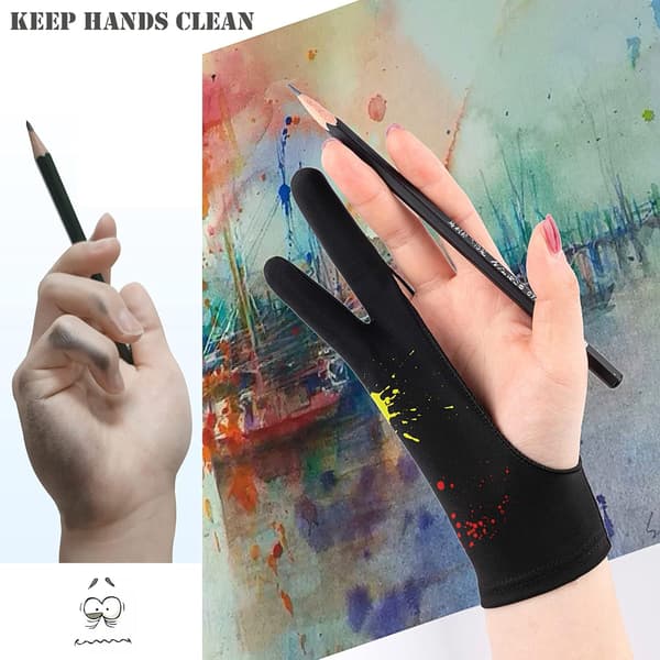 4 stk. kunstnerhandsker, tofingrede tegnehandsker til grafiktablet, sort, M