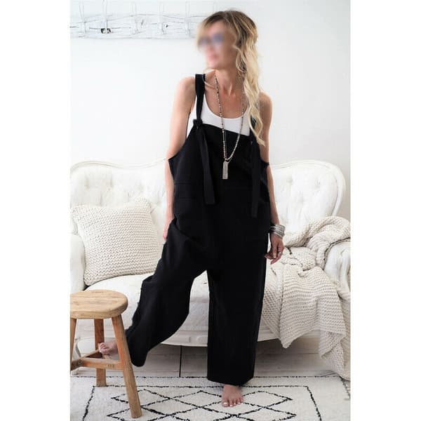 Dame overalls jumpsuit løs harem ærmeløs jumpsuit sort ILX sort Black L