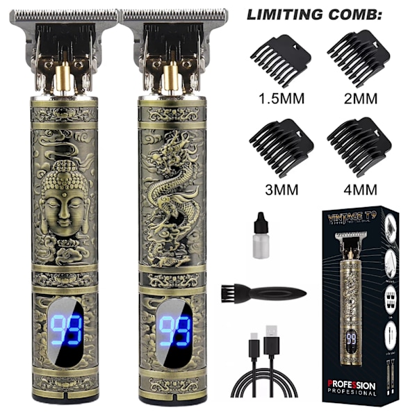 Påskrabatt! Högkvalitativ LCD-skärm T9 Elektrisk Hårklippare 0mm Rakapparat Hårtrimmer Hushållsapparater Resefrisör Rakapparater Herr Raktrimmer M Black Dragon