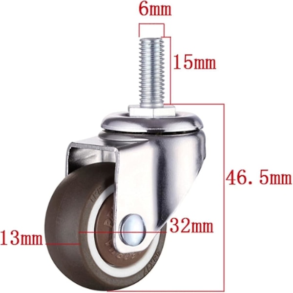 Uudet 2025 4 kpl M6 x 15 mm huonekalujen kääntyviä pyöriä 32 mm kierteellä TPE pehmeä kumi 32 mm kierre (FW)