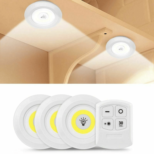 3-pack självhäftande LED-spotlights med fjärrkontroll, 1-pack