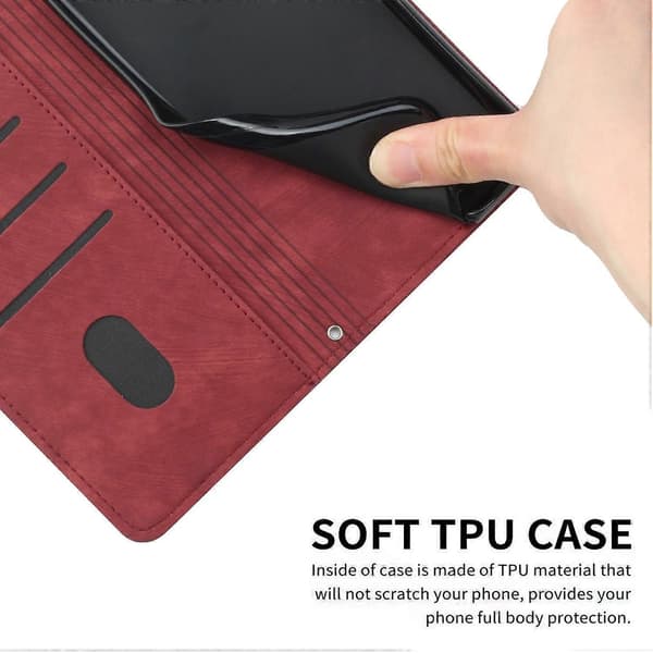 Kompatibel med iPhone 17 Stand Case Prægede Linjer Læder Telefon Cover-lingling} Red Red
