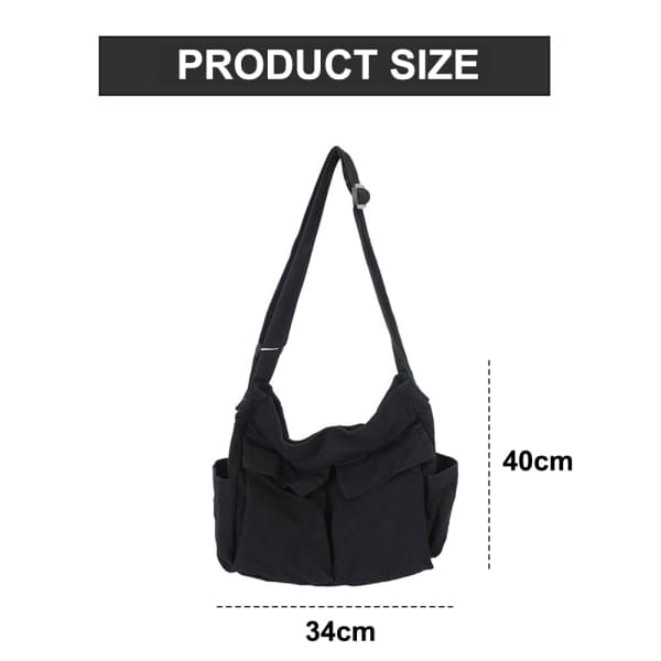 Retro sort lærreds crossbody taske, velegnet til studerende, damemodel.