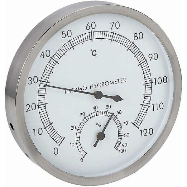 Saunatermometer, 2-i-1 saunatilbehør i rustfritt stål, termometer og hygrometer