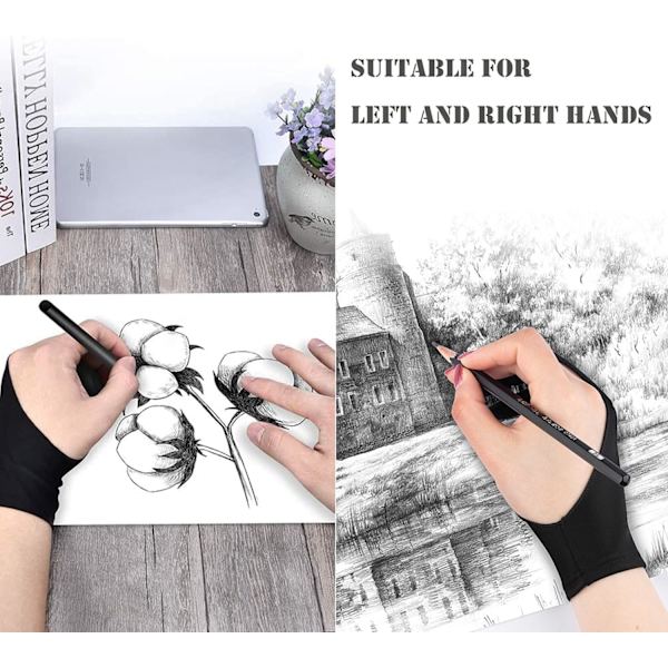 4 stk. kunstnerhandsker, tofingrede tegnehandsker til grafiktablet, sort, M