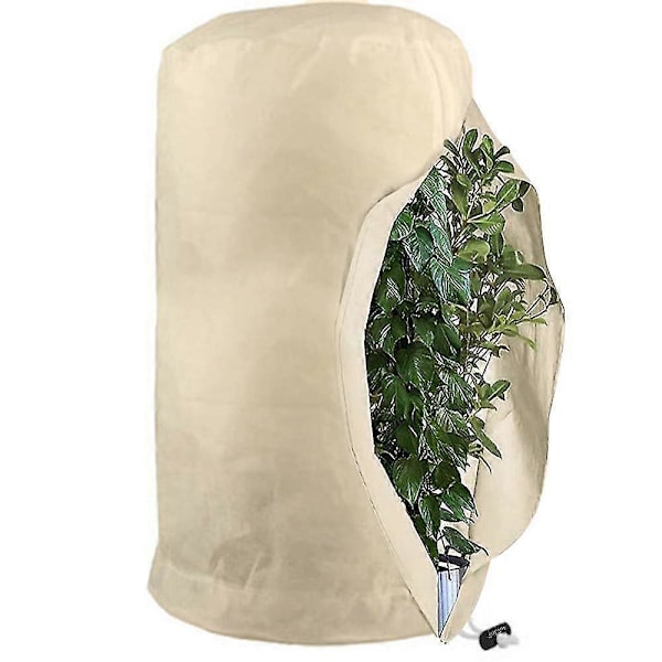 Varme 2025 Frostsikre poser for planter, gjenbrukbare plantebeskyttelsesposer med snøring, hagefleeceposer vinter beige Beige M-80x100cm