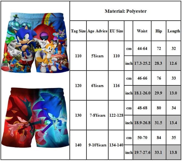 Gutter 3D Sonic the Hedgehog badedrakt, barnebadebukser, sommerferieshorts (DD) D 140cm