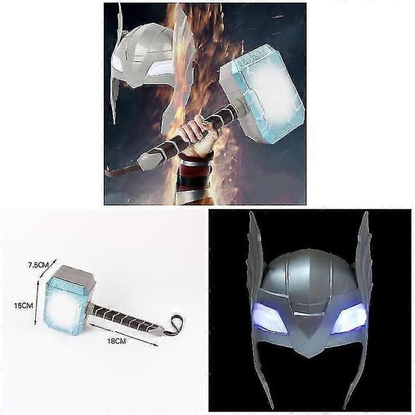 LED Lysende Lyd Thor Hammer Hjelm Maske Børn Cosplay Legetøj Action Figur Tilbehør-lingling}
