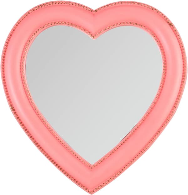 Hjärtformad sminkspegel, väggmonterad, skrivbordsspegel eller sovrumsspegel; presentset, 17,5*18,5 cm. Pink2