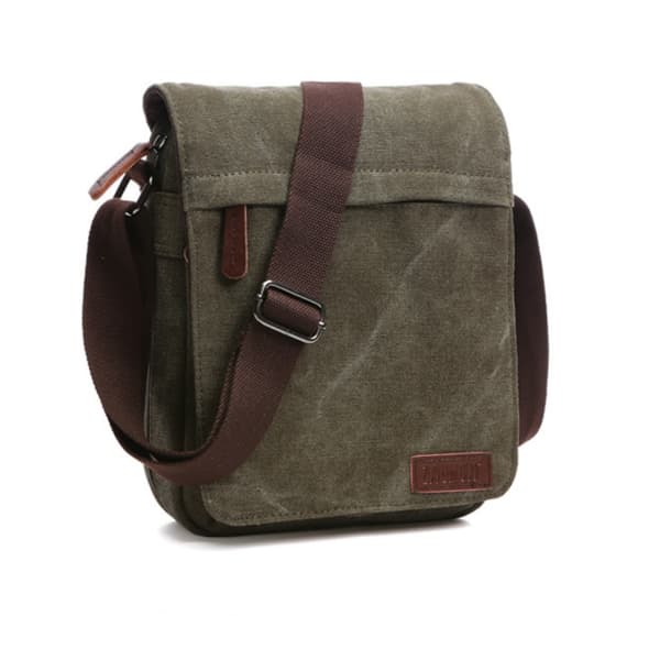Crossbody-väska i canvas och läder Mörkgrön