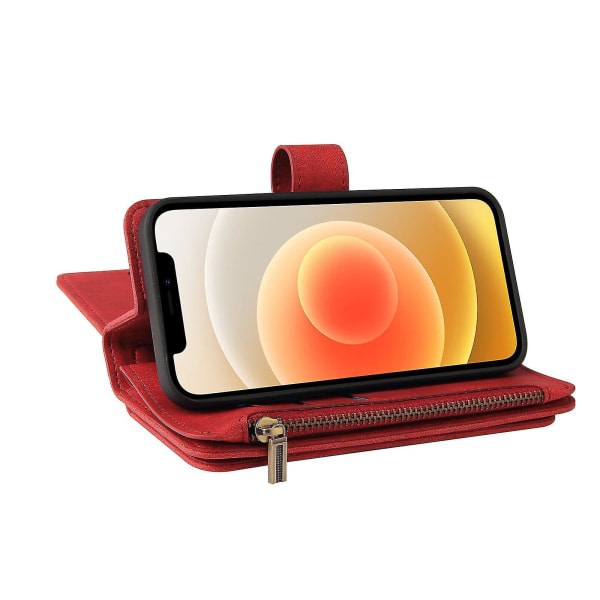 Kompatibel med Iphone 12 Pro - case Plånbok Flip-korthållare Pu Läder Magnetisk Cover - Röd null ingen
