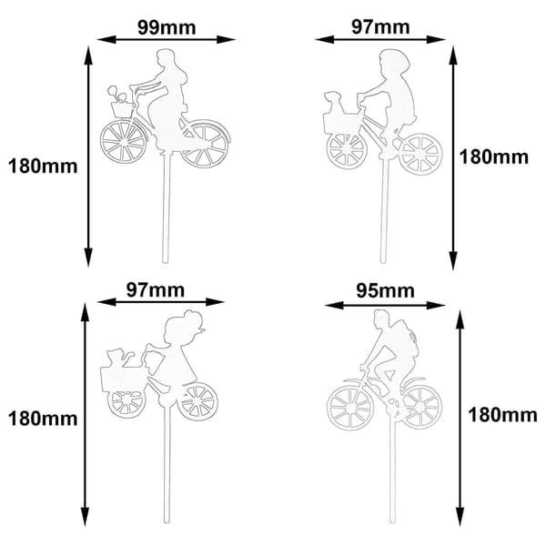 4-delt cykelsilhuet statue havetilbehørssæt, velegnet til dukkehusbalkon, gul