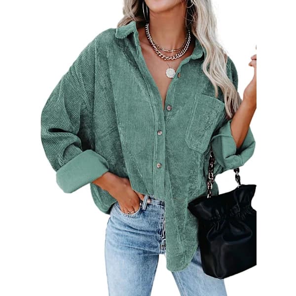 Women's Corduroy Shirt, Long Sleeve Button Down Shirt, Size L