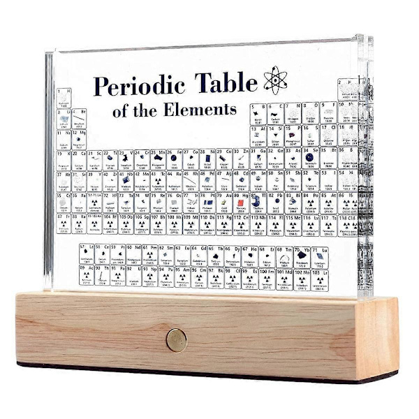 Periodisk system indeholdende ægte elementer, elementtabel, akryl periodisk system med 83 ægte prøver.