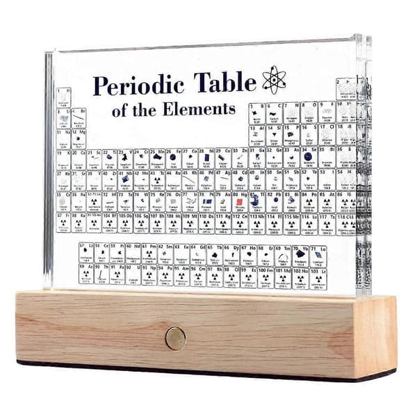 Periodiska systemet med riktiga element, elementtabell, akryl periodiska systemet med 83 riktiga prover.