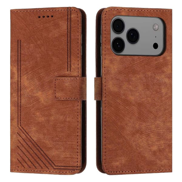 Kompatibel med iPhone 17 Pro Max Stand Case Prægede Linjer Læder Telefon Cover-lingling}