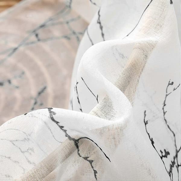 Gardiner med grenmønster, semi-transparente, elegante og holdbare, 140x160cm (længde x bredde), sorte.