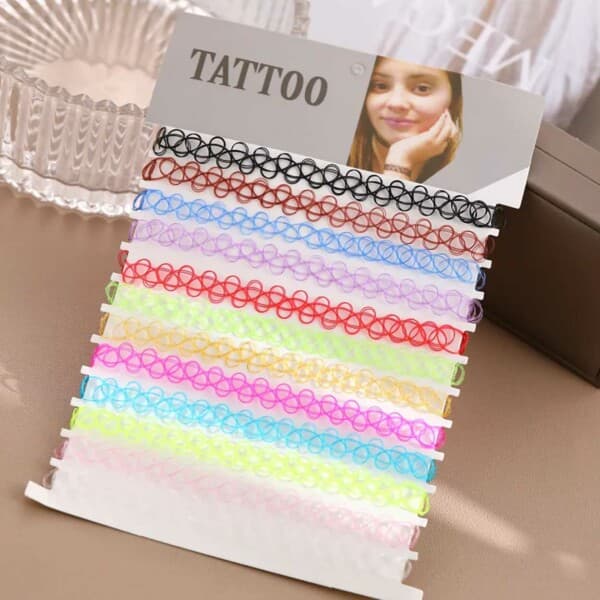 12-pack trendiga färgglada chokers, elastisk spets, flerfärgad multicolor