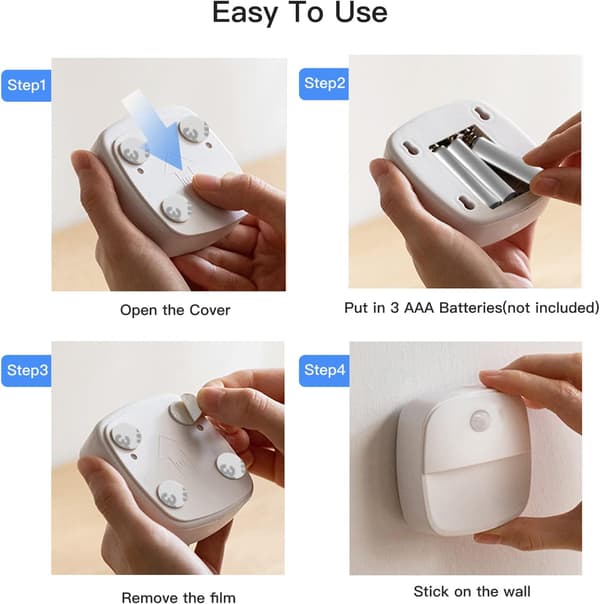 Sensorlys, 3-cellet batteridrevet sensor natlys, indendørs sensorlys
