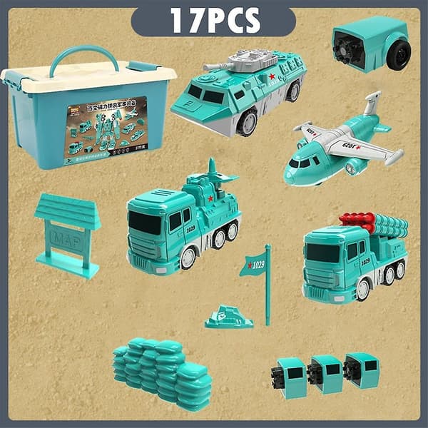 Magnetisk Transformations Ingeniørkøretøj Samlelegetøj - 16 piece set