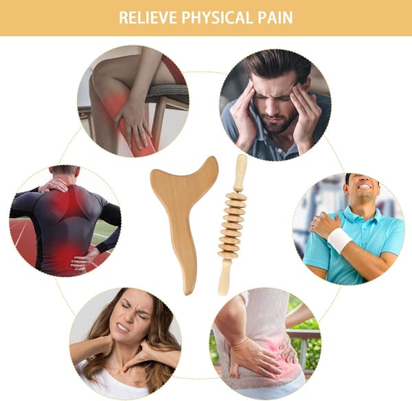2-i-1 Lymfdränageverktyg i trä med resväska, Anti-Cellulitmassage