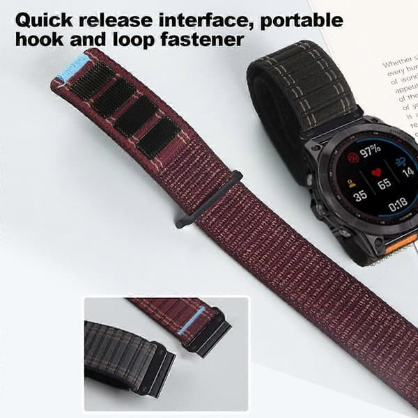 Bestseller Nylon Loop Quick Release Rem Kompatibel med Garmin 26mm Grey