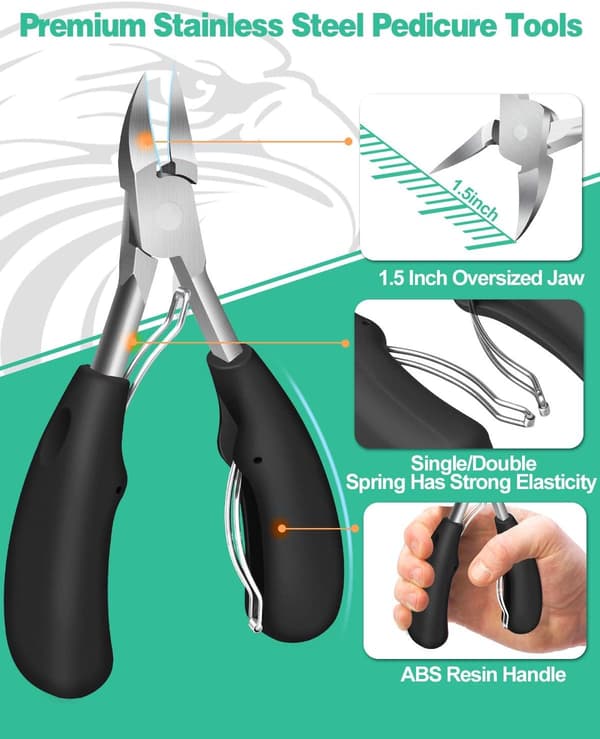 Black Podiatrist-Grade Nail Clipper, Extra Sharp, Suitable for Thick Nails.