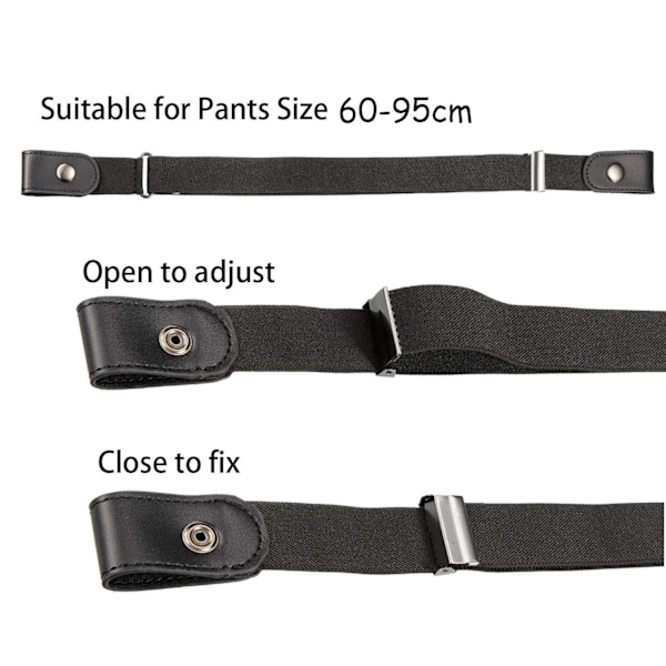 Casual bälte - Spännlöst byxbälte - Elastiskt - Justerbart Svart black
