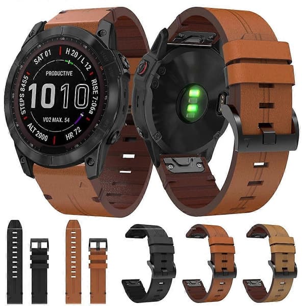 Nahkainen kellon ranneke Garmin Fenix 7X -lingling -kelloon Brown