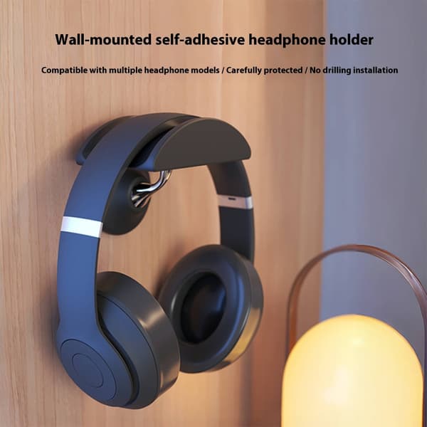 Robust Wall Mount for Headphones, Self-Adhesive, Tool-Free Installation. Black 0.12