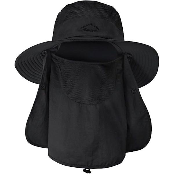 Het 2025 Damhatt Utomhus Camping Fiske Cykling Solskydd Hatt Keps med Avtagbart Nackskydd Anti-UV Black
