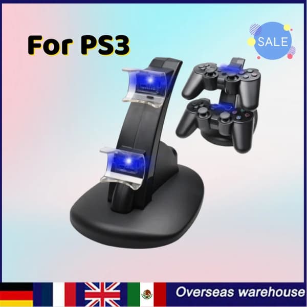 Kompatibel med Sony PlayStation 3 spelkontroll dubbla laddare, stöder trådlös laddning, PS3 spelkontroll laddningsstation + USB-datakabel