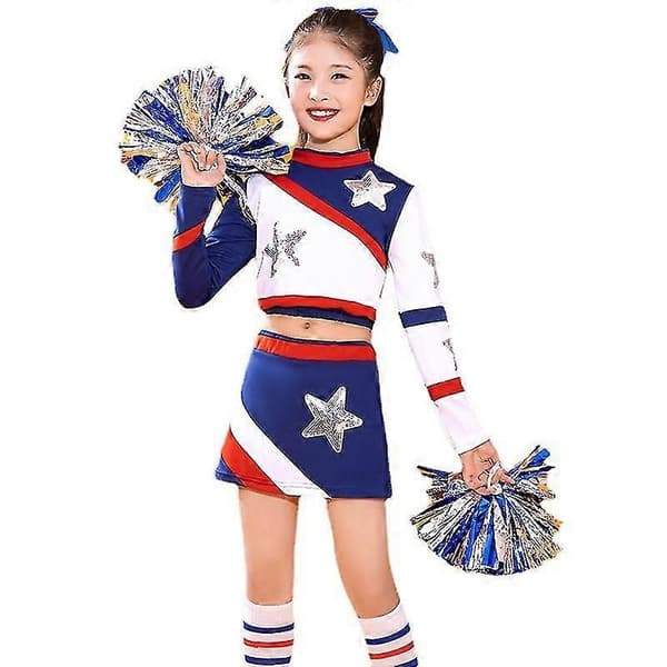 Pige Cheerleading Uniform Med Pomponer Og Strømper, Børne Cheerleading Uniform-2025-lingling} 120cm