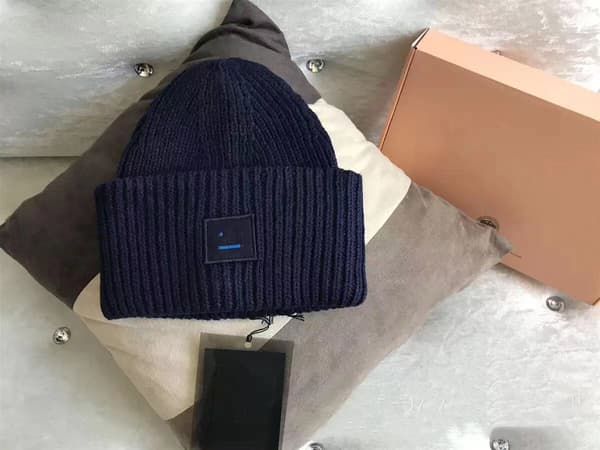 Ullmössa för par - fyrkantig rullad brätte, högkvalitativ vintermössa, marinblå navy blue