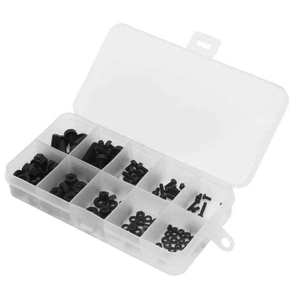 150-delt sort nylon skruesæt, egnet til isolering af elektroniske komponenter, størrelser inkluderer M2, M2.5, M3, M4 og M5.