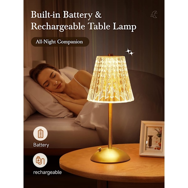 Hot 2025 Bordlampe Touch Lamper Sengelampe, 10-vejs Dæmpbar Bordlampe til Stue, 3 Farver Lille Lampe til Soveværelse, Genopladelig Crystal Table Lamp