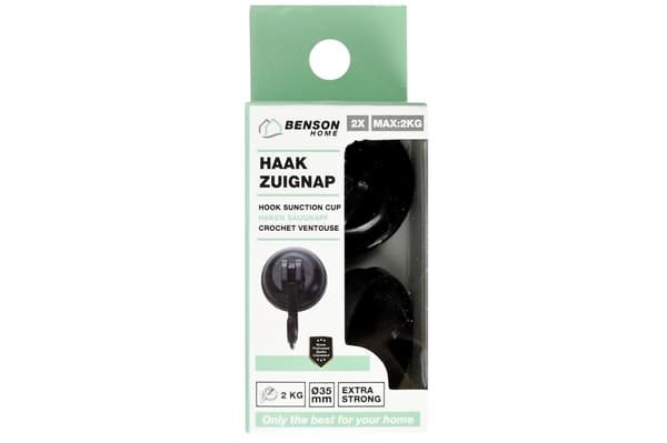 Två krokar med sugproppar, 35 mm i diameter, 2 kg, svart. 28